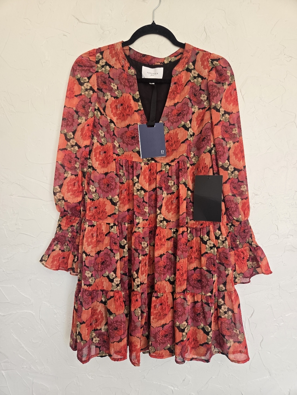 NWT Tuckernuck Pomander Place Floral Red Metallic Kenzo Dress, S - Picture 2 of 13